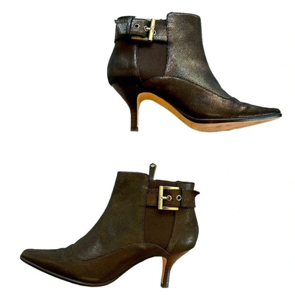 Donald J Pliner Longa Metallic Bronze Pointed Toe Kitten Heel Ankle Boots 6.5 - Picture 1 of 10